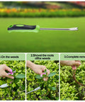 Stand Up Weed Puller Tool With Long Handle For Lawn And Garden, Heavy Duty Stainless Steel Manual Weeder in use, pulling weeds.