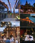 Warm 48 Foot Outdoor String Lights With Vintage Edison Bulbs 15 Bulbs At 11W Waterproof UL Listed on porch, patio, and backyard