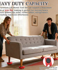 Heavy Duty Furniture Lift Mover Tool Set with wheels under a grey sofa, ideal for moving sofas, tables, and appliances safely.