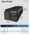 Foldable Car Trunk Organizer With Three Compartments And Six Mesh Pockets, Heavy Duty Storage For SUVs And Sedans, Black, Measures 31.9 By 12.6 By 10.6 Inches