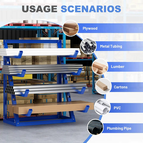 Top Notch 4 Tier Steel Lumber And Pipe Storage Rack With Adjustable Arms And Rugged Alloy Frame Holding Up To Two Thou Pounds For Garage Shop Or Basement Storage Needs