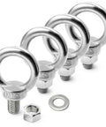 Four-Piece M12 X 20mm 304 Stainless Steel Eye Bolt Set Built Tough For Lifting With Shoulder Ring Heavy-Duty Threaded Eyebolts Includes Nuts And Washers