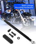 Aftermarket Aluminum Shift Linkage For Harley Davidson Motorcycles Tighten Up Shifts For Smoother More Precise Gear Changes Durable Black Finish Polished Aluminum Shifter Linkage Upgrade To Boost Performance And Ride Quality, black linkage kit with mounting hardware
