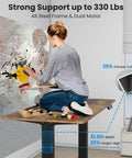 Esupy Dual Motor Electric Standing Desk Frame With Height Adjustable Sit To Stand Up Base Heavy Duty DIY Desktop Legs 4 Memory Controller Over 300 Lb Load Capacity Smooth Quiet Operation For Home Office Setup with artist painting on a sturdy all-steel frame.