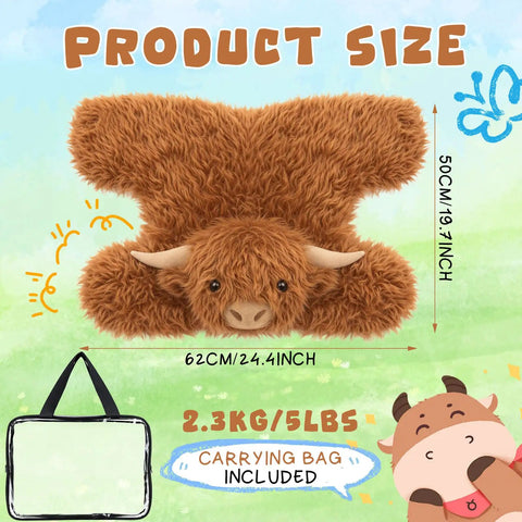 Weighted Highland Cow Lap Pad For Relaxation And Chill, 5lb Sensory Plush Blanket with 3D Cow Design, 24.4x19.7 inches