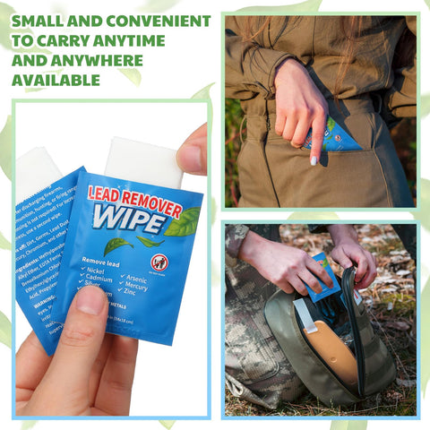 100 Pack Lead Remover Wipes for Shooting Ranges and Industrial Cleaning, individually wrapped wipe held in hand.