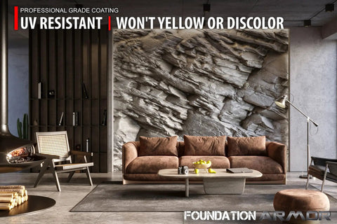 Straight Up Tough Matte Concrete Floor Coating For Garages in modern living room setting with textured wall.