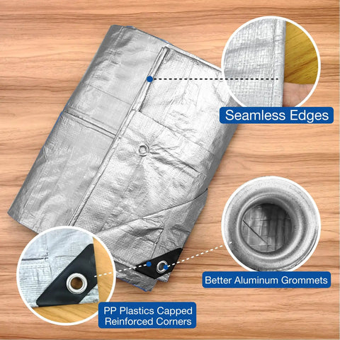Heavy Duty Waterproof Tarp 10 By 13 Feet, 8 Mil Thick Multipurpose Poly Tarp Cover In Silver for shelter and debris protection