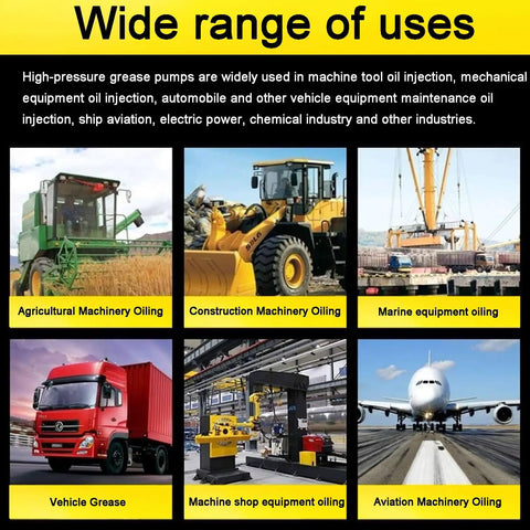 Heavy Duty Pneumatic Grease Gun With A 50 To 1 Air Operated Pressure Ratio Extended Tube For Construction And Farm Equipment No Sweat Lubrication Setup used for agricultural and construction machinery oiling.
