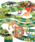 Dinosaur Track Toy Set With Light And Sound Race Track For Kids Ages 3 4 5 6 7 Boys And Girls featuring winding green tracks and dinosaur cars