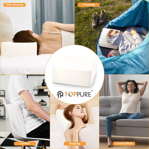 Big Boy Memory Foam Cube Pillow For Side Sleepers Hella Supportive Orthopedic Cervical Cushion in various uses like napping and lumbar support.