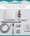 Brushed Nickel Shower System With 10 Inch Rain Showerhead, Handheld Spray, Wall Mounted High Pressure Valve And Trim accessories