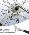 Bike Cassette Removal Tool Pro Grade Sprocket Remover Wrench with long handle on bicycle wheel hub, heat-treated steel