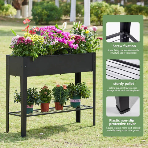 Raised Garden Bed With Legs Elevated Metal Planter Box Black Outdoor Stand With Drainage Holes Durable Steel Frame Holds About 1.5 Cubic Feet Soil For Vegetables Herbs And Flowers
