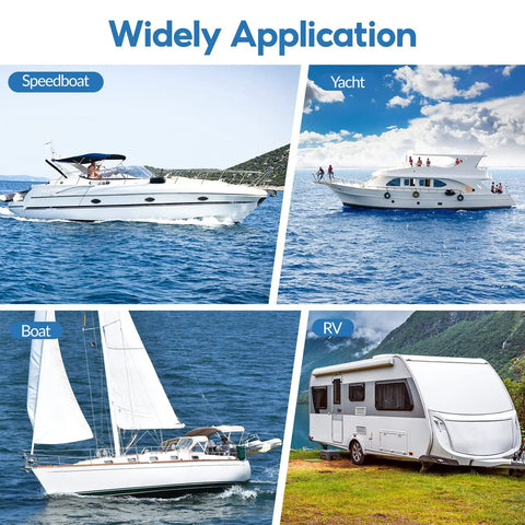 Collage of boats and RV suitable for Pontoon Gate Latch Replacement Kit for Marine Boats, showcasing versatility in marine applications.