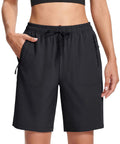 Women's Hiking Shorts With 8 Inch Inseam, Lightweight Quick Dry Fabric, Built In Pockets, Ideal For Running And Golf, Black, Size Large