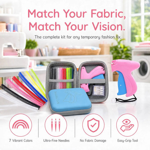 Skip The Sewing Machine For This Game Changer No Sew Stitch Gun showing vibrant colors and easy-grip design for outfit repairs.