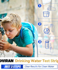 Diagram of 18 Parameter Drinking Water Test Strips Kit For Home And Well Water Testing 125 Count with a child drinking water.