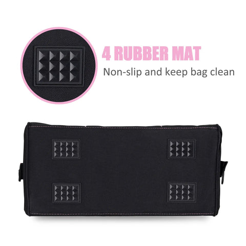 Bottom view of Pink Tool Bag For Women 14 Inch Zip Top Wide Mouth Organizer with non-slip rubber mats for stability.