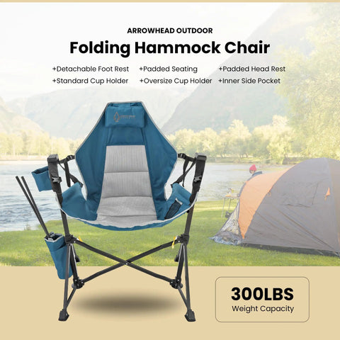 Foldable Hammock Style Camp Chair With Detachable Footrest And Padded Headrest And Seat