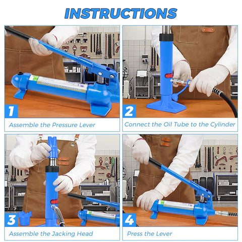 4 Ton Hydraulic Porta Power Kit For Truck And Car Frame Repair Includes Heavy Duty Auto Body Jack With 3.9 Ft Hose And Storage Case assembly instructions.
