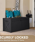 120 Gallon Resin Outdoor Storage Box For Patio And Yard Waterproof Deck Box Bench Lockable Outdoor Storage Chest With Wood Grain Finish Weatherproof And Big Capacity For Tools Cushions Toys