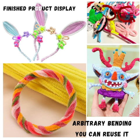 200 Piece Bulk Pipe Cleaners Craft Kit For Kids With Multicolor Chenille Stems 12 Inch Long 6mm Wide Ideal For Arts And Crafts Projects Diy Room Decor Christmas Decorations And Fidget Toy Gifts Ages 5 To 7, finished craft examples