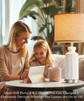 White Ceramic Table Lamps Set Of 2 With USB Charging Ports For A Cozy Modern Nightstand Vibe 28 Inch Tall Linen Drum Shade