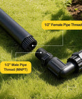 Pack Of Ten Double Male Pipe Thread Riser Adapters For Drip Irrigation Half Inch To Half Inch MNPT Garden Sprinkler Fittings outdoors.