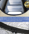 Energy Saving Attic Door Insulation Cover For Stairway Opening 25 By 54 By 11 Inches With Easy Access Zipper Aluminum Insulated Attic Tent Quick Install Keeps Drafts Out And Heat In, close-up of zipper and insulation material