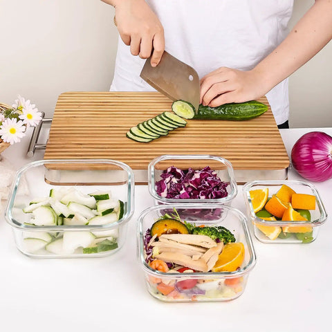 8 Pack Glass Food Storage Containers With Airtight Locking Lids For Meal Prep And Leftovers Leak Proof Design Microwave Oven Freezer And Dishwasher Safe BPA Free Variety Size Set For Portion Control And On The Go Lunches with vegetables