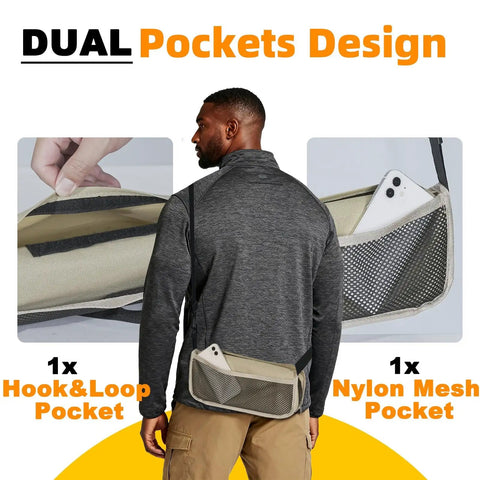 Ultra Portable 11.5 Inch Collapsible Camping Stool With Two Side Pockets showing hook and loop pocket and nylon mesh pocket.