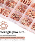 200 Piece Copper Crush Washers Set for Cars and Motorcycles, 9 Metric Sizes, flat gasket kit in plastic organizer