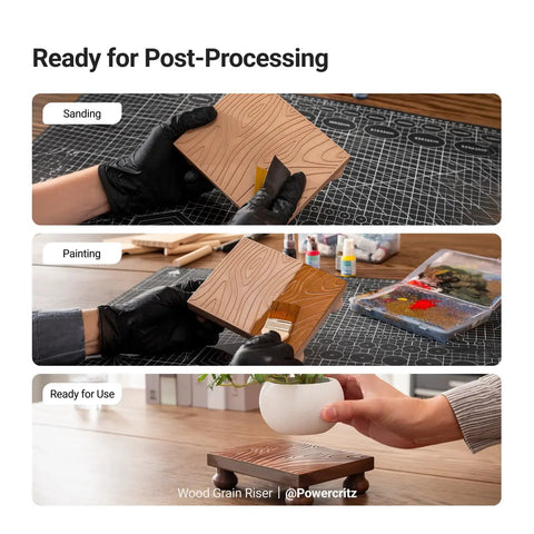 Straight Up Wood PLA Filament 1.75mm for 3D Printers with realistic maple grain in post-processing steps.