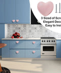 Heart Shaped Ceramic Drawer Knobs Set Of 6 With 3 Sized Screws For Cabinets, Dressers, Closets And Wardrobes Powder Pink Durable Glazed Ceramic Furniture Pulls Handles For Home Makeover And Easy Install Boss Vibe on blue kitchen cabinets