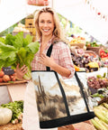 Woman holding lettuce & Western Desert Cowboy Style Insulated Cooler Bag With Large Compartment Reusable Thermal Tote For Shopping