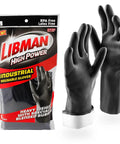 Built To Kick Butt With These Top Shelf Heavy Duty Black Rubber Work Gloves Featuring Rock Solid Chemical Resistance For Grease Monkeys And Pro Mechanics Shops, size large, displayed with packaging.