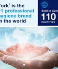 Tork Multifold Hand Towel banner; blue branding with Tork logo and hands cradling a digital globe