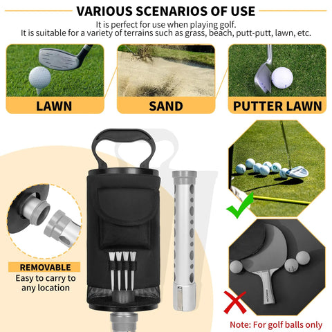 Golf Ball Shag Bag With Detachable Aluminum Tube, High Capacity Ball Retriever Holds Up To 50 Balls, Portable Range Shagger
