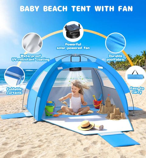 All In One Beach Tent With Solar Cooling Fan For Babies And Toddlers Anti UV Sun Shelter Portable Travel