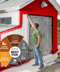 Person using No Fuss Heavy Duty Airless Paint And Stain Sprayer for clean low overspray on exterior siding.