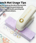 Killer Precision Donut Punch For Washi Tape And Paper Crafting Tool demonstrating usage with mat and donut stickers for hole repair.