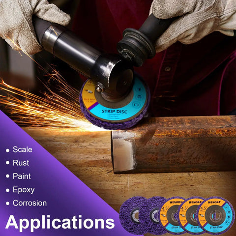 Worker using Heavy Duty Strip Discs For Angle Grinder 4-1/2 Inch By 7/8 Inch Silicon Carbide Rust Remover Wheel Paint Stripping