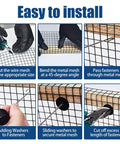 Installation guide for Solar Panel Bird Mesh Guard 6 Inch By 50 Foot Black PVC Coated Steel Netting showing six steps.
