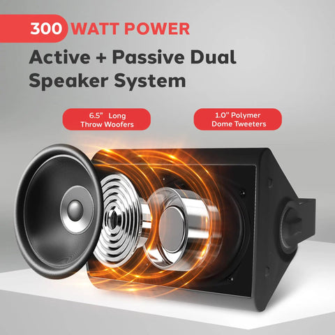 Boomin 6.5 Inch Wall Mount Bluetooth Speaker System For Indoor Outdoor Use With Built In Amplifier, showing speaker components