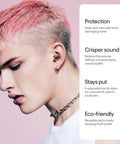 Person wearing Experience 2 Ear Plugs For Concerts And Festivals, High Fidelity 17dB Noise Reduction, secure fit in ear