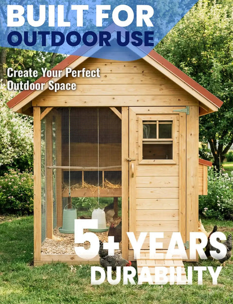 Wooden chicken coop with 24x100ft Quarter Inch Hardware Cloth Roll Galvanized Welded Wire Mesh for outdoor use, built tough
