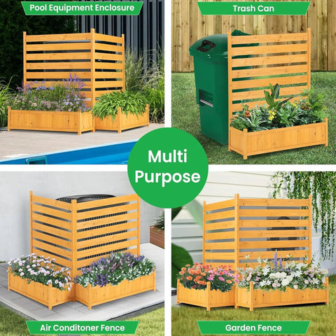 Outdoor Air Conditioner Fence Privacy Screen With Planter Box for Trash Cans and Pool Equipment Enclosure No Dig