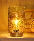 Cordless Battery Operated LED Glass Lamp With Timer Yellow Table Centerpiece For Bedroom Living Room Party Or Entryway