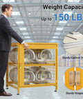 Upgraded Propane Tank Storage Box for Four Cylinders, yellow cabinet with lock, 150 lb load capacity, ideal for home or job site